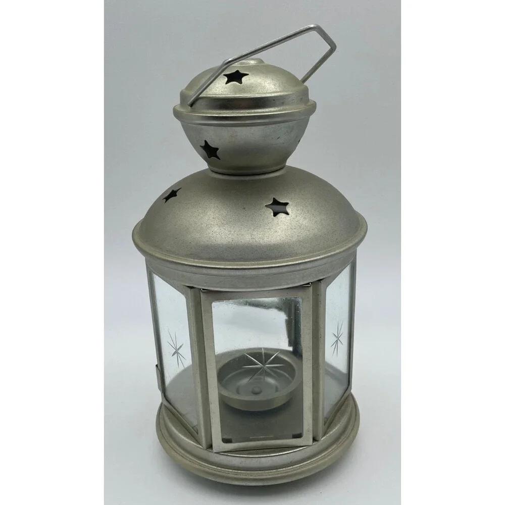 Set of 2 IKEA Rotera Hanging Lanterns Tea Light Candle Holder Metal & Glass